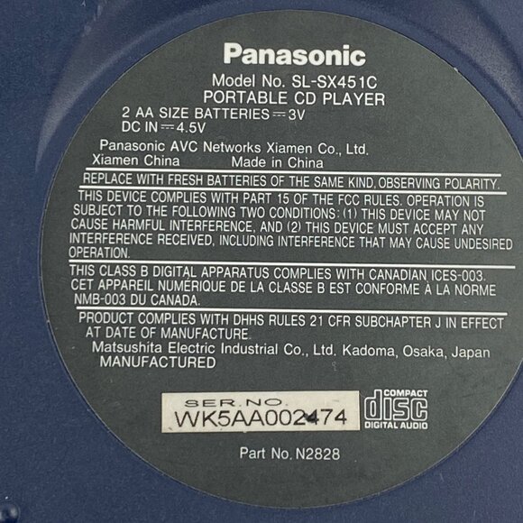 Panasonic Portable CD Player Walkman with Car Adaptor SL-SX451C Tested Working - Picture 3 of 9